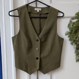 Women Menswear-inspired Juniors M Olive Green Button-Up Woven Vest